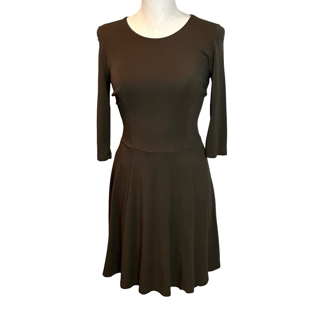 Lark + Ro Olive Cropped Sleeve Fit & Flare Dress, size S